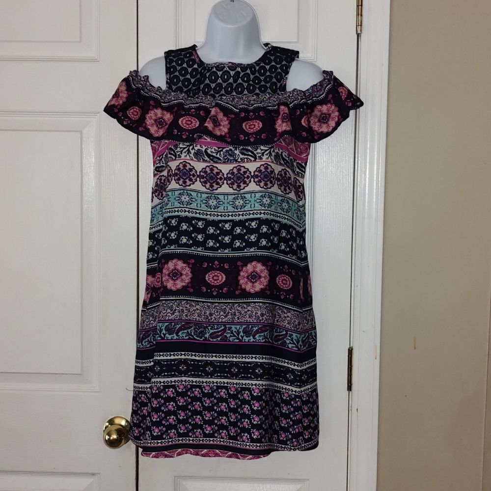 Rare Editions  navy floral print cold shoulder dress Sz 16